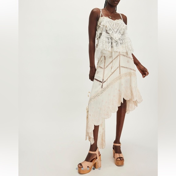 NWOT Free People Bali Embroidered Eyelet Atlas Skirt- Pearled Ivory - Picture 3 of 11